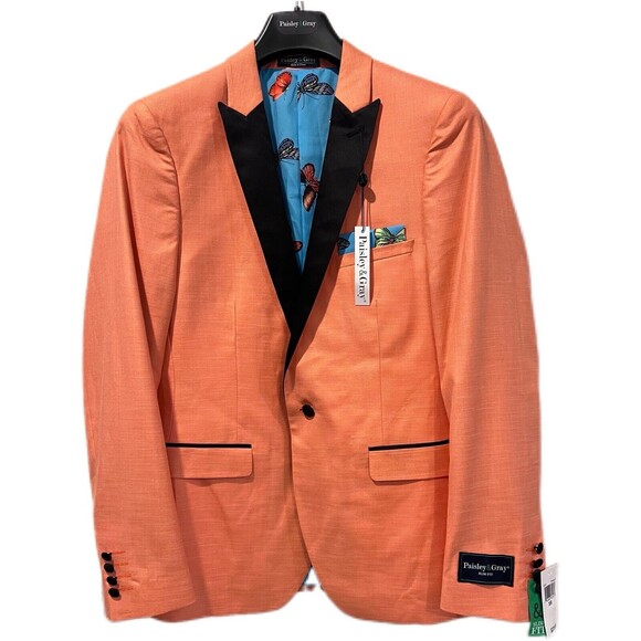 Paisley & Gray Men’s Slim Fit Grosvenor Peak Tuxedo Jacket Blazer Orange 40R - Picture 1 of 15